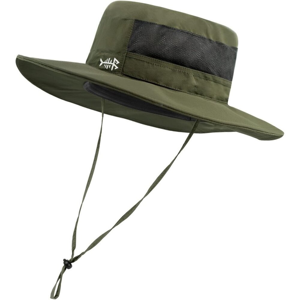 Unisex Army Green 100% Nylon Shell Wide Brim Mesh Vent with Neck Flap Cowboy Hat